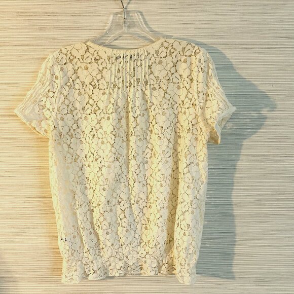 Lace Blouse – Cream, Scoop Neck, Pintucks, Buttons - Akiabara Argentine - Picture 3 of 4